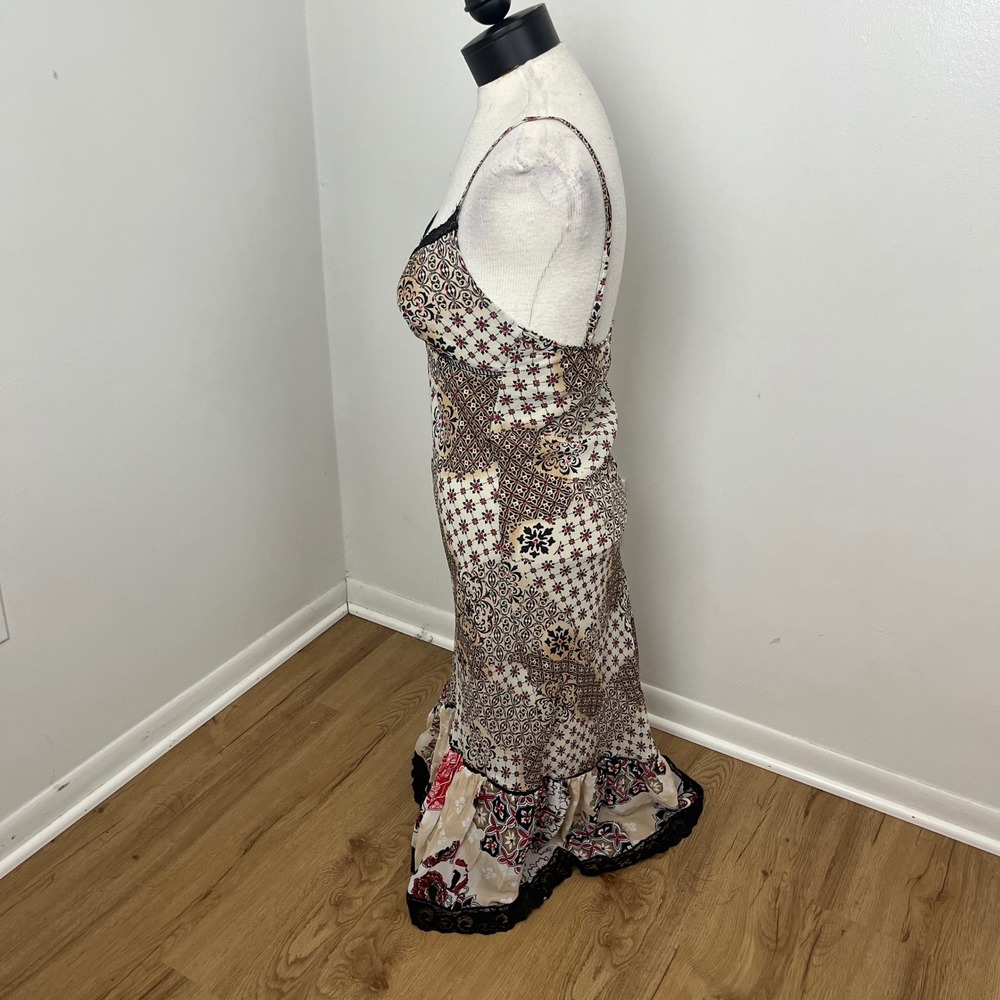 Patchwork Maxi Dress Lace Trim Bebe Boho Womens Small Cream Brown Floral Y2K - Picture 4 of 10
